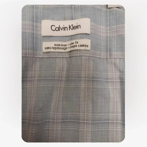 Calvin Klein Blue Grey Button Down  Long Sleeve Dress Shirt Size 16.5 34/35 - Picture 11 of 12